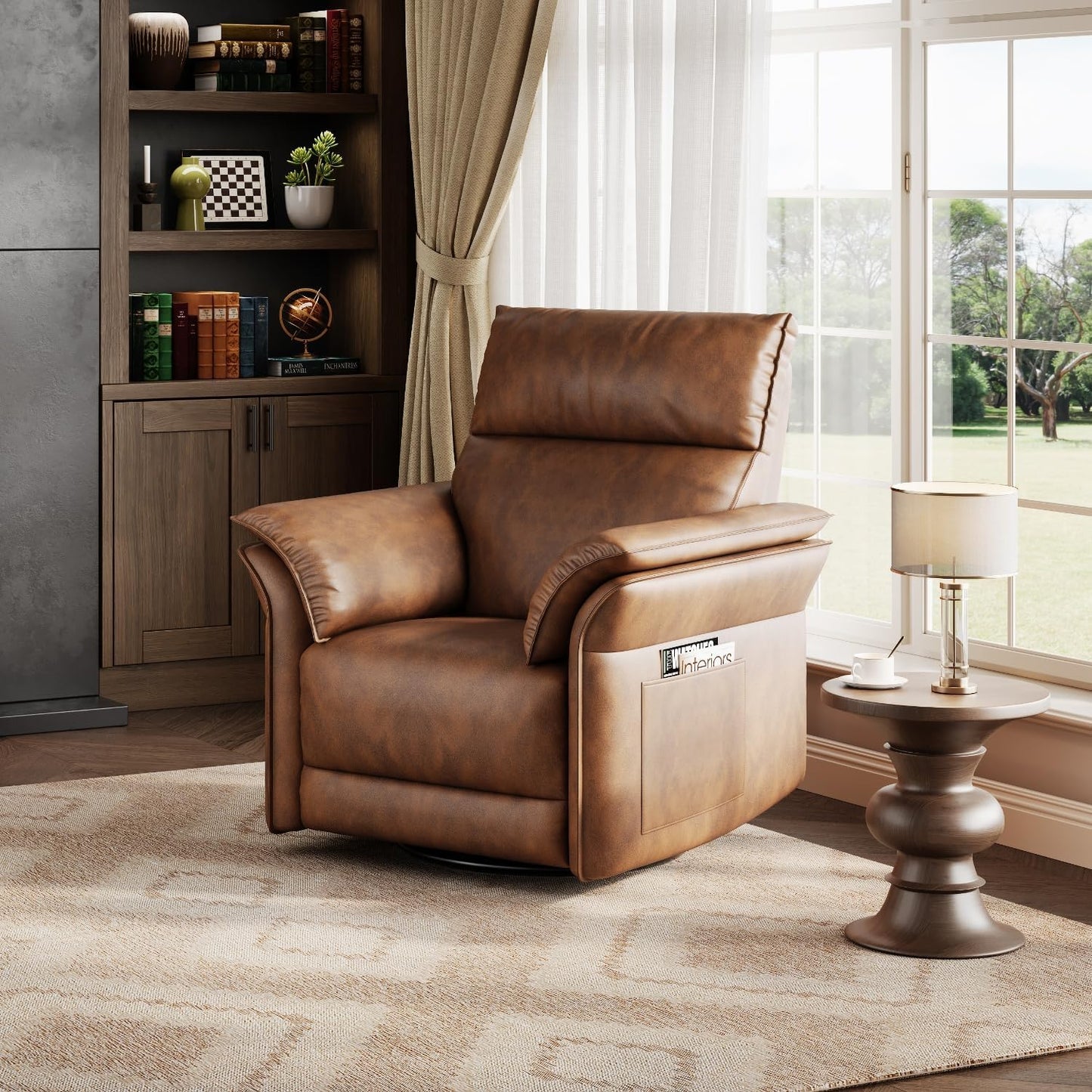Garvee Power Recliner Glider Chair with Smooth Swivel and Rocking Motion Adjustable Recline USB Charging Port Premium Chenille Fabric and Double Armrests for Living Room and Nursery