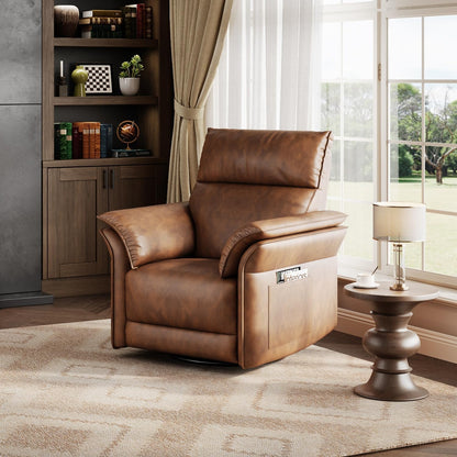 GarveeHome Recliner Chair, 360° Swivel Rocker Glider Nursery Chair with Padded Armrest and Deep Seat, PU Leather Upholstered Reclining Sofa Chair for Living Room, Bedroom and Nursery (Brown)