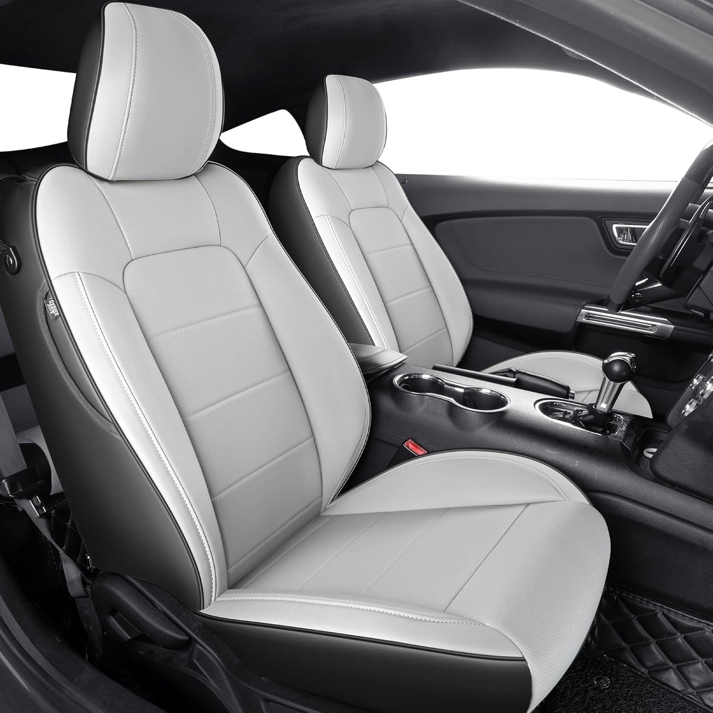 Custom Fit Ford Mustang Convertible Seat Cover 2015 2016 2017 2018 2019 2020 2021 2022 2023 2024 2025 2026, Faux Leather Car Seat Cover Full Set (Convertible-Red+Balck)