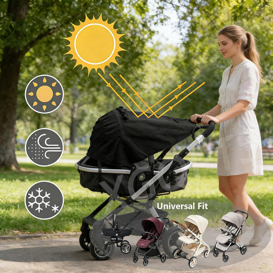 Baby Stroller Universal UPF 50+ Sun Protector Shade Blackout Cover Pushchair Shield Canopy Pram Rain Sunshade With See Through Extender Accessory Easy Installation