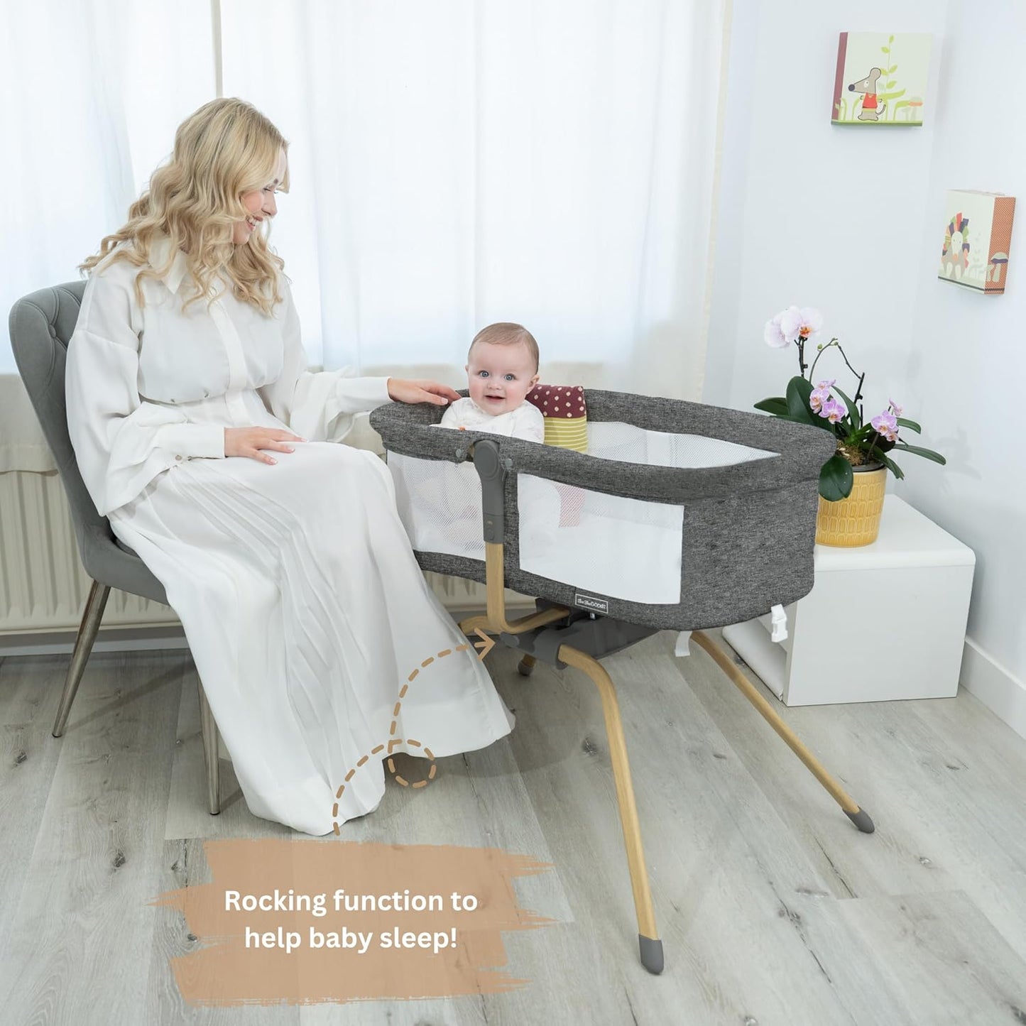 Baby Bassinet with Rocking/Gliding, Portable Bedside Sleeper for Baby with Foam Mattress, Baby Bedside Crib for Newborns and Infants with Carrybag