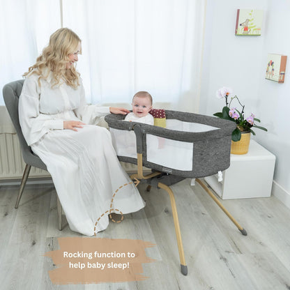 Baby Bassinet with Rocking/Gliding, Portable Bedside Sleeper for Baby with Foam Mattress, Baby Bedside Crib for Newborns and Infants with Carrybag