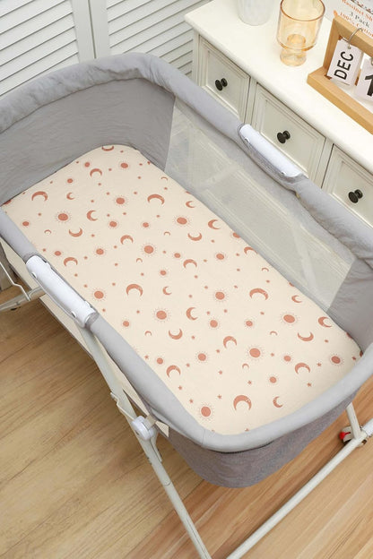 Onacosht Muslin Bassinet Sheets 3 Pack, 100% Cotton Baby Fitted Sheet 33" x 19" Compatible with Mika Micky, KoolaBaby (3 in 1), BabyBond, HARPPA and RICUTON Bedside Bassinet, Green, Floral and Cactus