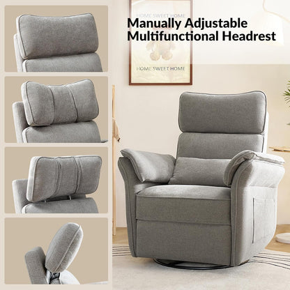 HULALA HOME Nursery Glider Recliner with Adjustable Headrest and Armrests, Power Swivel Rocker Recliner Chair with USB Port and Storage Bags, GREENGARD, FSC, CertiPUR-US® Certified, Beige