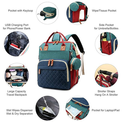 Awanhe Diaper Bag, Backpack with Changing Station, Waterproof Baby Bag for Boys & Girls, USB Charging Port for Parents, Travel Backpack Baby Essentials & Lovely Baby Shower Gifts, RGB