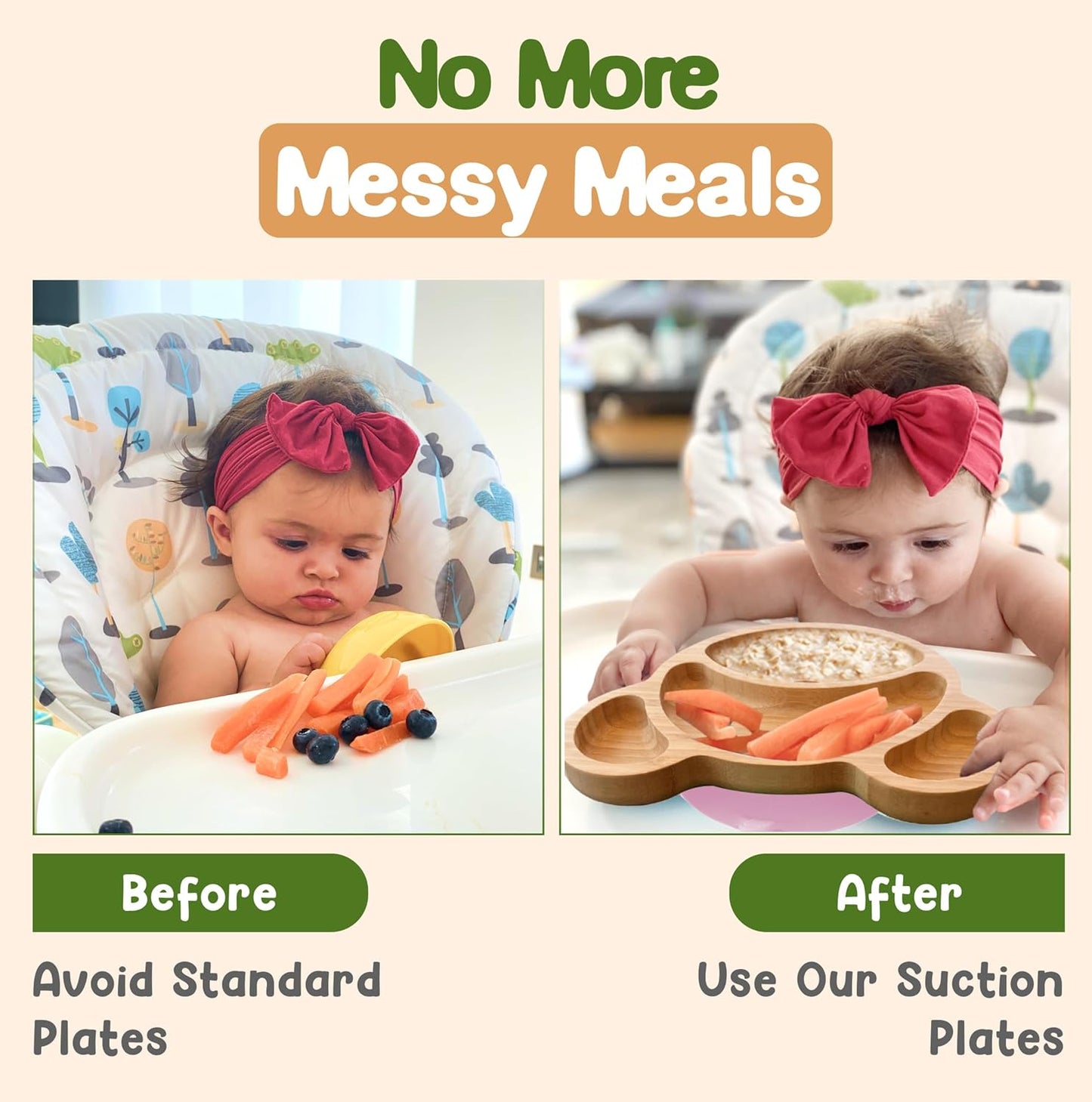 Bamboo Plates for Kids - Baby & Toddler Plates with Suction for Feeding & Weaning, Eco-Friendly Bear Design Promotes Self-Feeding, Ideal for Busy Moms & Dads, Sturdy & BPA-Free (Pink)