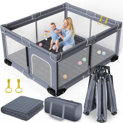 Jixrolyn Small Playpen for Babies and Toddlers, 36"x36", Soft Breathable Mesh, Anti-Slip Base, Mini Baby Play Yard with Pull-Up Ring