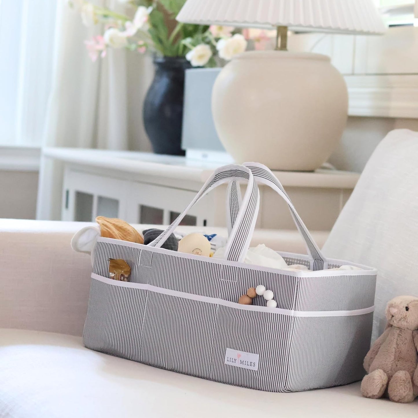 Lily Miles Baby Diaper Caddy Organizer - Large Tote Bag for Newborn essentials Boy or Girl - Baby Shower Basket - Nursery Must Haves - Registry Favorites - Newborn Caddie Car Organizer
