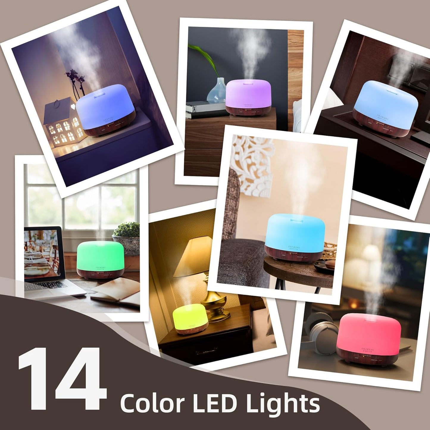 ASAKUKI Essential Oil Diffuser for Home, 500ML Aromatherapy Diffuser Humidifier with Remote Control, 7 Color LED Lights, Quiet Cool Mist Diffuser for Bedroom, Office, Gift for Mom (Yellow)