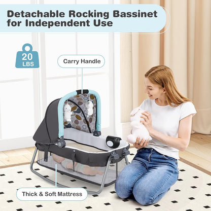 HONEY JOY Pack and Play, 5 in 1 Portable Infant Playpen with Bassinet & Changing Table, Storage Bag, Music Box, Toys, Carry Bag, Nursery Center, Baby Playard Pack n Play Crib for Boys Girls
