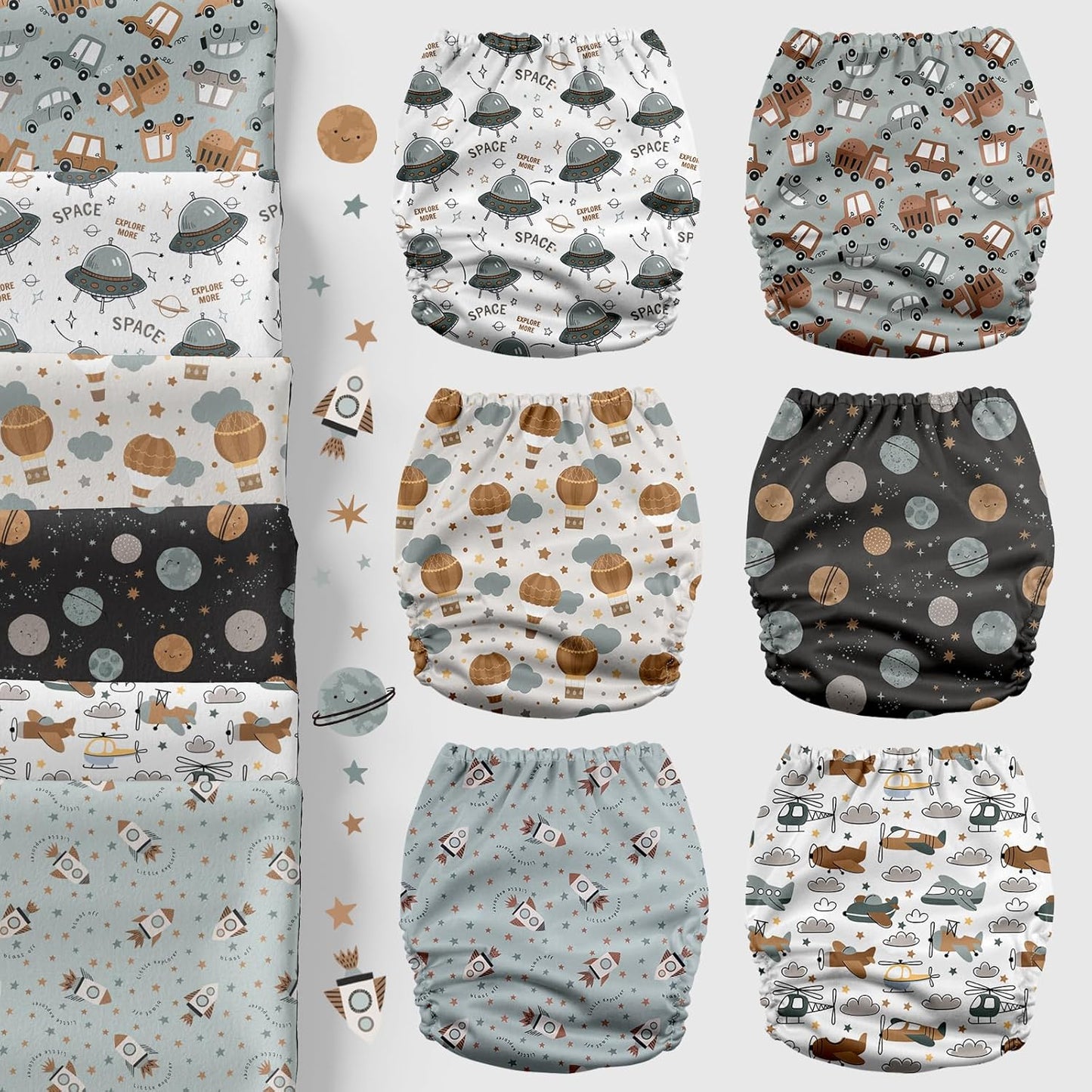 Mama Koala 3.0 Pocket Cloth Diapers for Babies with AWJ Lining, 6 Pack with 6 4-Layer Natural Cloth Diaper Inserts - Reusable and Washable Pocket Diapers(Hardworking Bees) - Colors A