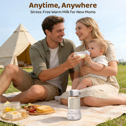 Portable Milk Bottle Warmer: Superfast Heating & Precise Temp Control for Retain Nutrients in Breastmilk & Formula - 8oz Cordless Water Heater with 5 Temp Modes & Split Design for Travel & Household