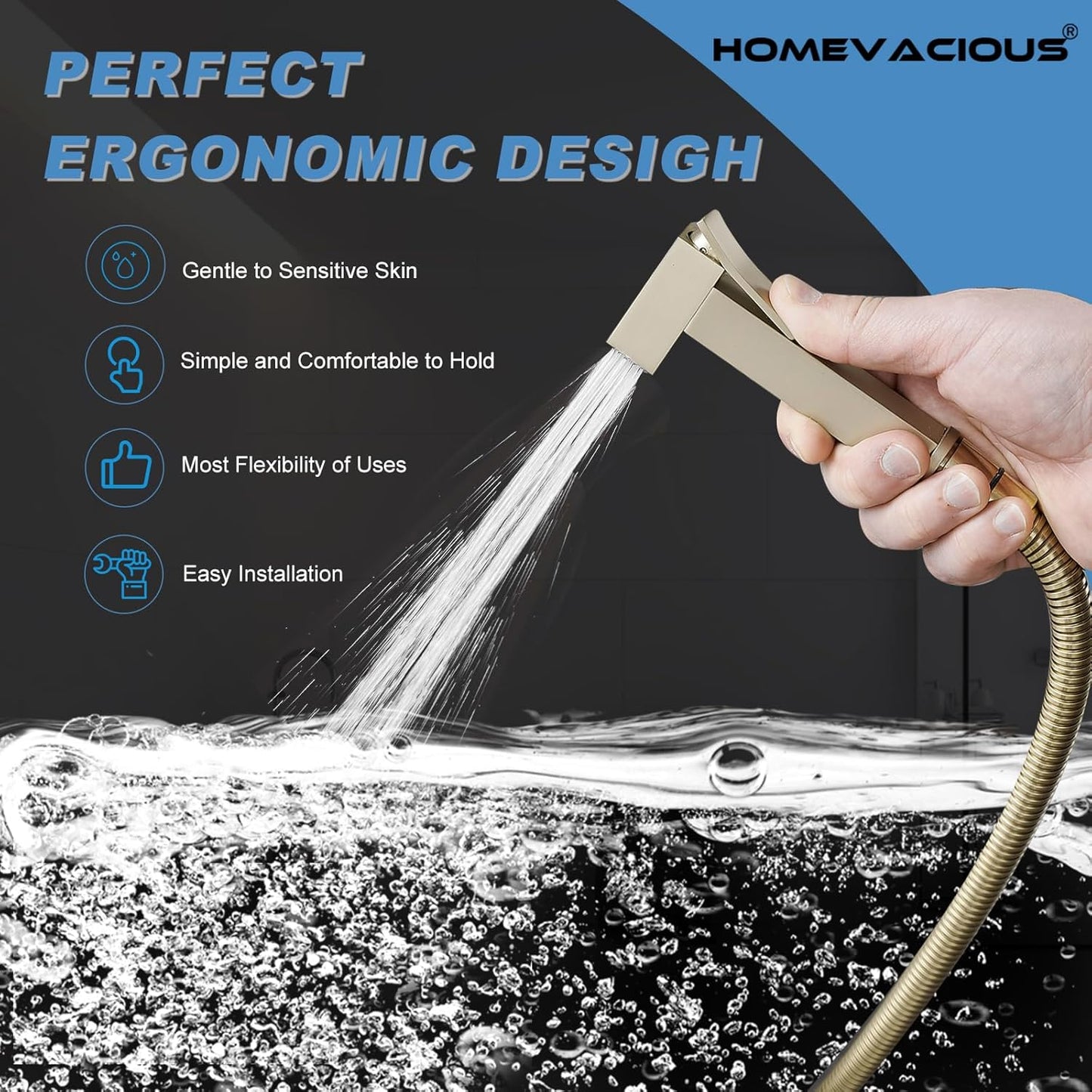 Homevacious Handheld Bidet Sprayer Faucet for Toilet with Hot and Cold Rough-in Valve Adjustable Water Pressure Round Brass Bidet Attachment Set for Feminine Pets and Baby Diaper Washing Matte Black