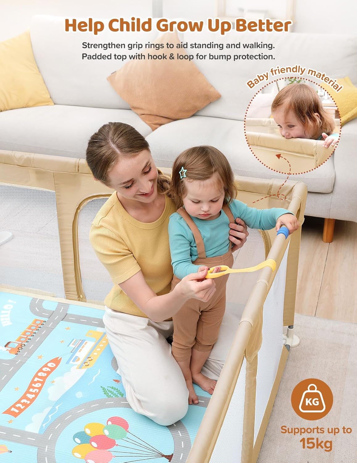 Dripex Baby Playpen, 47"x47" Small Playpen for Babies, Enhanced Safety Baby Play Yard for Indoor & Outdoor, Infant Play Pen with Soft Breathable Visible Mesh, Anti-Fall Design & Easy Setup, Grey