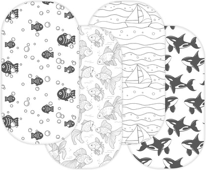 Bassinet Sheets for Papablic, CoZee, Cowiewie, Ezebaby, Nawahev Baby Bassinet Bedside Sleeper by TansyPanda, 3PC, 33x20, Ultra Soft, Breathable Snug Fit, Unisex Boys Girls, Gray White (Space Rockets)