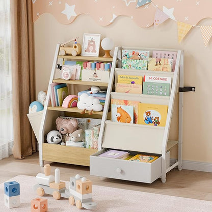 HAVLOTII Kids Bookshelf and Toy Storage - Book Shelf for Kids Rooms, Toddler Bookshelf Baby Bookcase for Nursery, Montessori Toy Organizer, Burlywood