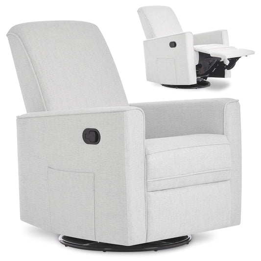 Evolur Raleigh Upholstered Manual Glider Recliner– Rocking & 360° Swivel with Smooth Glide – Greenguard Gold & FSC Certified – Modern Nursery and Living Room Chair in Light Sand