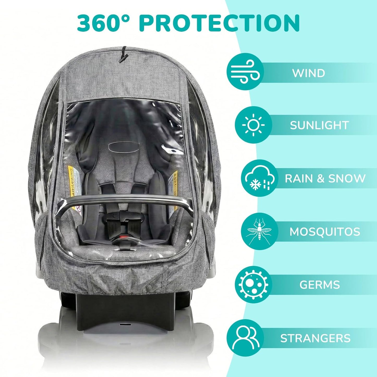 Baby Car Seat Cover Compatible with Evenflo, Breathable Infant Car Seat Rain Cover Fit for LiteMax, Windproof Baby CarSeat Canopy with Clear Window Sunshade and Mesh Cover for Travel & Outdoor Use