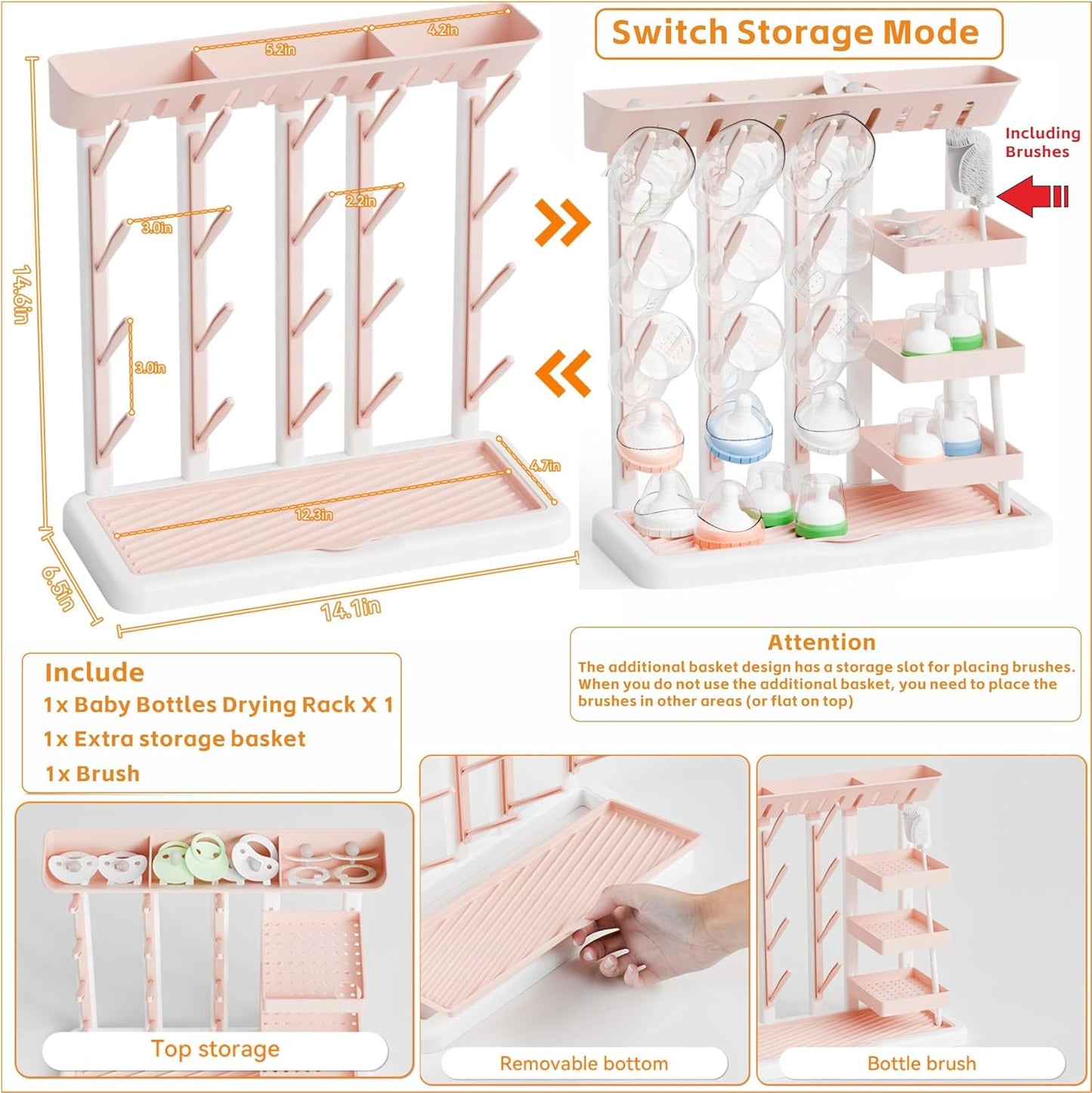 Yieach Larger Baby Bottles Drying Rack for 20 Bottles,Space Saving Feeding Drying Rack for Baby Bottles for Countertop,Vertical Baby Bottle Holder & Storage Station for Pacifiers,Breast Pump,Grey