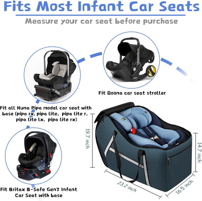 Infant Car Seat Travel Bag for Airplane Compatible with All Nuna Pipa Car Seat and Base,Chicco KeyFit 30 and Base, Padded Car Seat Bags for Air Travel,Car Seat Gate Check Bag with Side Pocket, Black