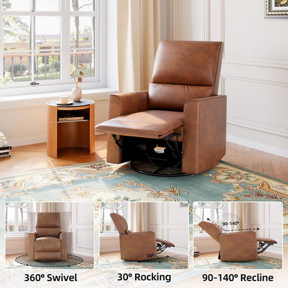 GAOMON Swivel Rocking Recliner Chair, Manual Leather Recliner Glider with Lumbar Support & Padded Armrest, Comfortable Rocker Nursery Single Sofa for Living Room and Bedroom (Cream)