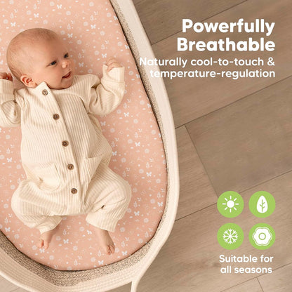 2-Pack Baby Bassinet Sheets Girl, Boy - 33x17 Viscose Derived from Bamboo Bedside Mattress Fitted Bassinet Sheets, Compatible with Halo Bassinest Swivel Sleeper, Baby Delight, Graco (Pecan)