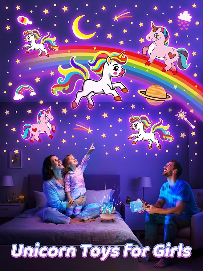 Carousel Night Light for Kids, 15 Music+15 Films+315 Colors Star Projector for Kids Night Light Projector, 360°+Remote+1200mah Unicorn Toys for Girls Room Decor, Baby Learning Toys Easter Gifts Bunny