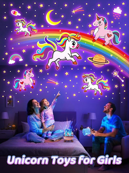 Carousel Night Light for Kids, 15 Music+15 Films+315 Colors Star Projector for Kids Night Light Projector, 360°+Remote+1200mah Unicorn Toys for Girls Room Decor, Baby Learning Toys Easter Gifts Bunny