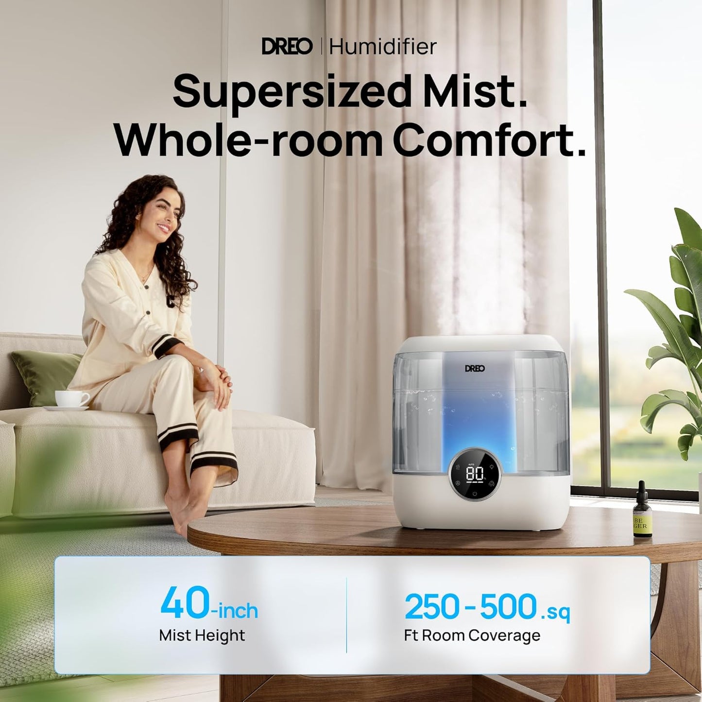 DREO Humidifiers for Bedroom, 6L Easy to Fill & Clean, 60H Runtime for Large room, 28 dB Quiet Cool Mist Air Humidifier for Plant, Baby Nursery, Home, Indoor, Night Light, Precise Humidity Control