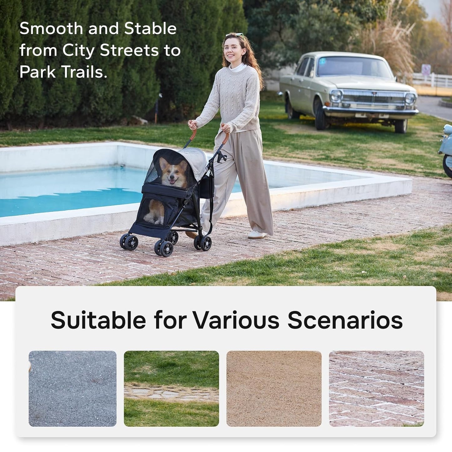 10lbs Ultra-Lightweight Pet Stroller - Compact Folding Umbrella Stroller with Durable Shoulder Strap, 3-Compartment Organizer & Cup Holder - Portable Dog Cat Travel Carriage, Dark Gray