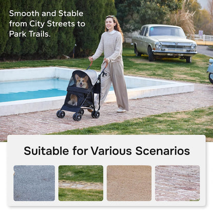 10lbs Ultra-Lightweight Pet Stroller - Compact Folding Umbrella Stroller with Durable Shoulder Strap, 3-Compartment Organizer & Cup Holder - Portable Dog Cat Travel Carriage, Dark Gray
