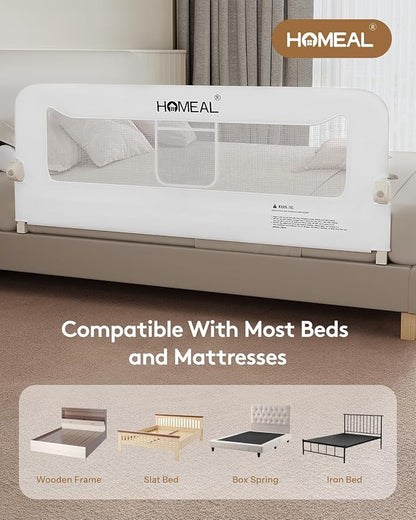 HOMEAL 59in Foldable Toddler Bed Rails, Bed Rail for Toddlers with U-Shape Base, Baby Bed Rail Guard for Twin, Full, Queen, King Beds, Bed Rail for Baby, White