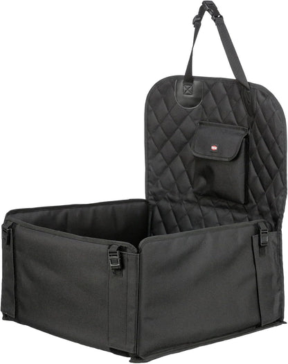 Trixie Convertible Lite Dog Car Seat 19.7 x 14.6 x 15.7 in – Cozy Booster with Safety Tether, Seat-Belt Straps & Side Pockets – Raised Travel Bed with Washable Cushion