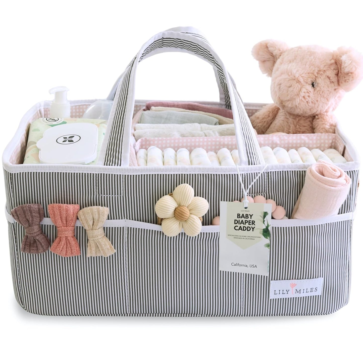 Lily Miles Baby Diaper Caddy Organizer - Large Tote Bag for Newborn essentials Boy or Girl - Baby Shower Basket - Nursery Must Haves - Registry Favorites - Newborn Caddie Car Organizer