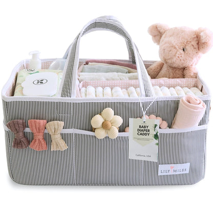 Lily Miles Baby Diaper Caddy Organizer - Large Tote Bag for Newborn essentials Boy or Girl - Baby Shower Basket - Nursery Must Haves - Registry Favorites - Newborn Caddie Car Organizer