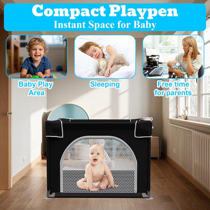 Grobeybees Playpen for Babies and Toddlers, Small Baby Playpen, Playard with Bag, Indoor & Outdoor Play Pen, Sturdy Safety Baby Play Yard with Soft Breathable Mesh(Black, 36x36 inches)
