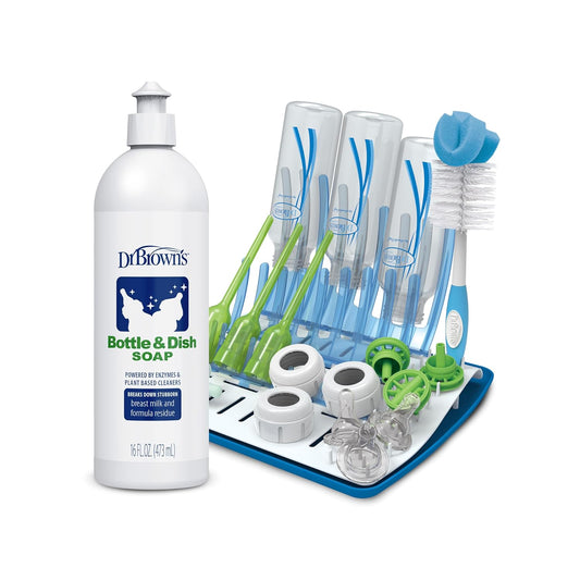 Dr. Brown's Folding Baby Bottle Drying Rack with Bottle & Dish Soap for Baby Bottles and Baby Accessories, Plant-Derived, Fragrance-Free