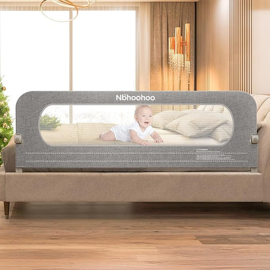 Bed Rail for Toddlers – 71" Swing Down Bed Guard with Double Crossbar Stability, Gap-Free Anti-Pinch Design for Queen & King Size Beds, Quick No-Tool Install (Gray, 71in)
