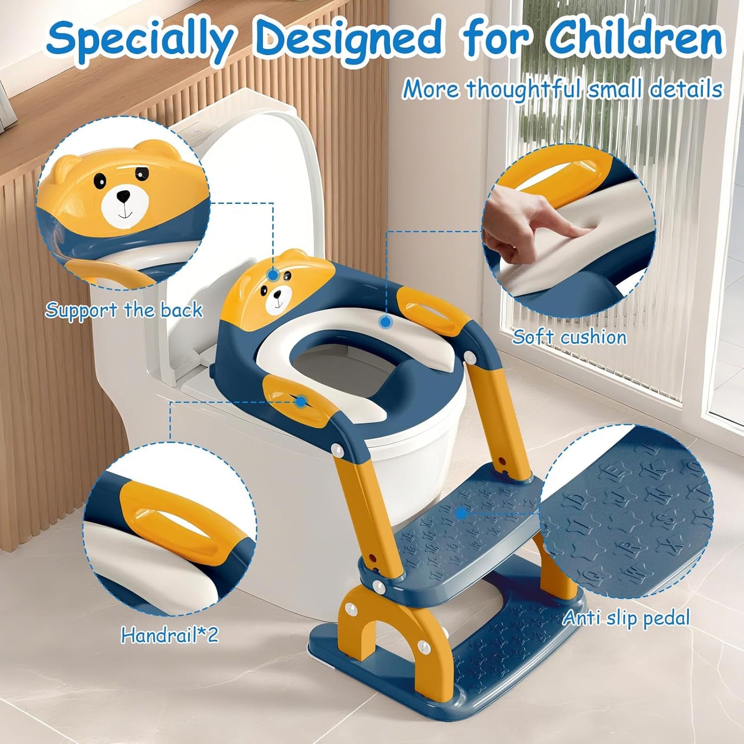 Potty Training Seat with Step Stool for Toddlers - Upgrade 2-in-1 Toilet Seat Toilet Ladder for Kids Children Boys Girls, Anti-Slip Pad & Adjustable Height with Waterproof - Pink