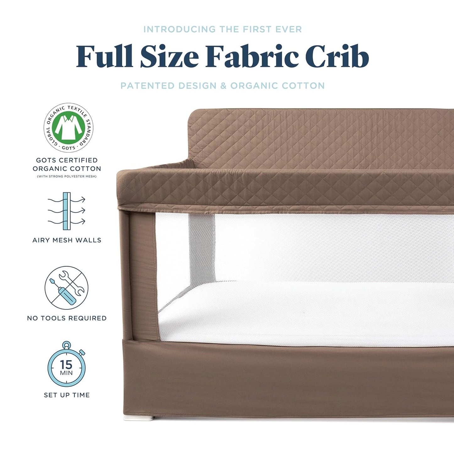 Baby Delight Lunaire Full Size Crib | Breathable Mesh Baby Crib | Tool-Free Assembly Baby Bed | Charcoal Tweed