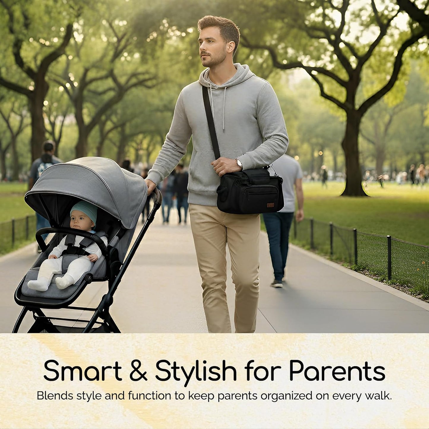 Universal Stroller Organizer Bag with 2 Insulated Cup Holder, Durable Detachable Phone Bag and Shoulder Strap – Fits for Pet Stroller Caddy, Uppababy, Baby Jogger, Britax, Doona, Nuna