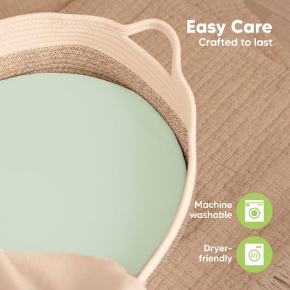 2-Pack Baby Bassinet Sheets Girl, Boy - 33x17 Viscose Derived from Bamboo Bedside Mattress Fitted Bassinet Sheets, Compatible with Halo Bassinest Swivel Sleeper, Baby Delight, Graco (Pecan)
