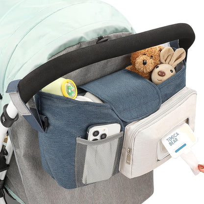 Accmor Universal Stroller Organizer with Insulated Cup Holder, Stroller Caddy Bag Accessories, Stroller Cup Holder Organizer for Uppababy Baby Jogger Britax Stroller, Black