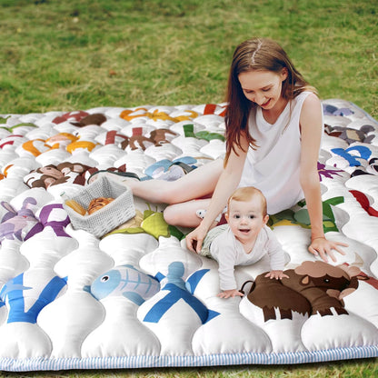 Baby Play Mat, 50x50 Playpen Mat with Super Soft Touch, Activity Mats with Upgraded Anti-Slip Bottom, Machine Washable Crawling Mats for Floor & Picnic (Animal Alphabets)