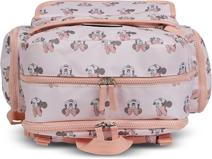 Disney Diaper Bag Backpack with Changing Pad Minnie Mouse – 16” Nylon Baby Bag for Parents, Insulated Bottle Holders, Multiple Storage Pockets