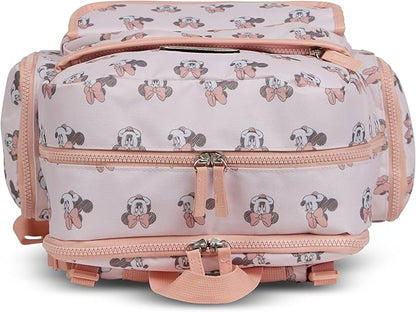 Disney Diaper Bag Backpack with Changing Pad Minnie Mouse – 16” Nylon Baby Bag for Parents, Insulated Bottle Holders, Multiple Storage Pockets