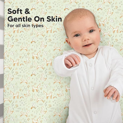 KeaBabies 2-Pack Organic Crib Sheets for Boys, Girls - 52x28 Fitted Crib Mattress Sheet Neutral, Breathable Jersey Cotton Cover for Baby Bed, Toddler Mattress, Soft & Cute Prints (Foxtrot)