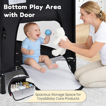 5-in-1 Baby Bassinet Bedside Sleeper with Swing Tube Converts to Cradle, Baby Crib with Mattress, Detachable Diaper Changer, Mosquito Net and Toy - Black