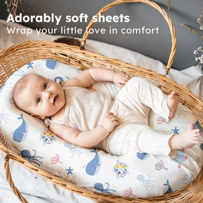 Baby Bedside Bassinet Sheets Girl, 33”x20” Compatible with Baby Delight Dream On Me & Most Rectangle Bedside Sleeper Bassinet Mattress, Super Soft Microfiber Pink Butterfly Flower