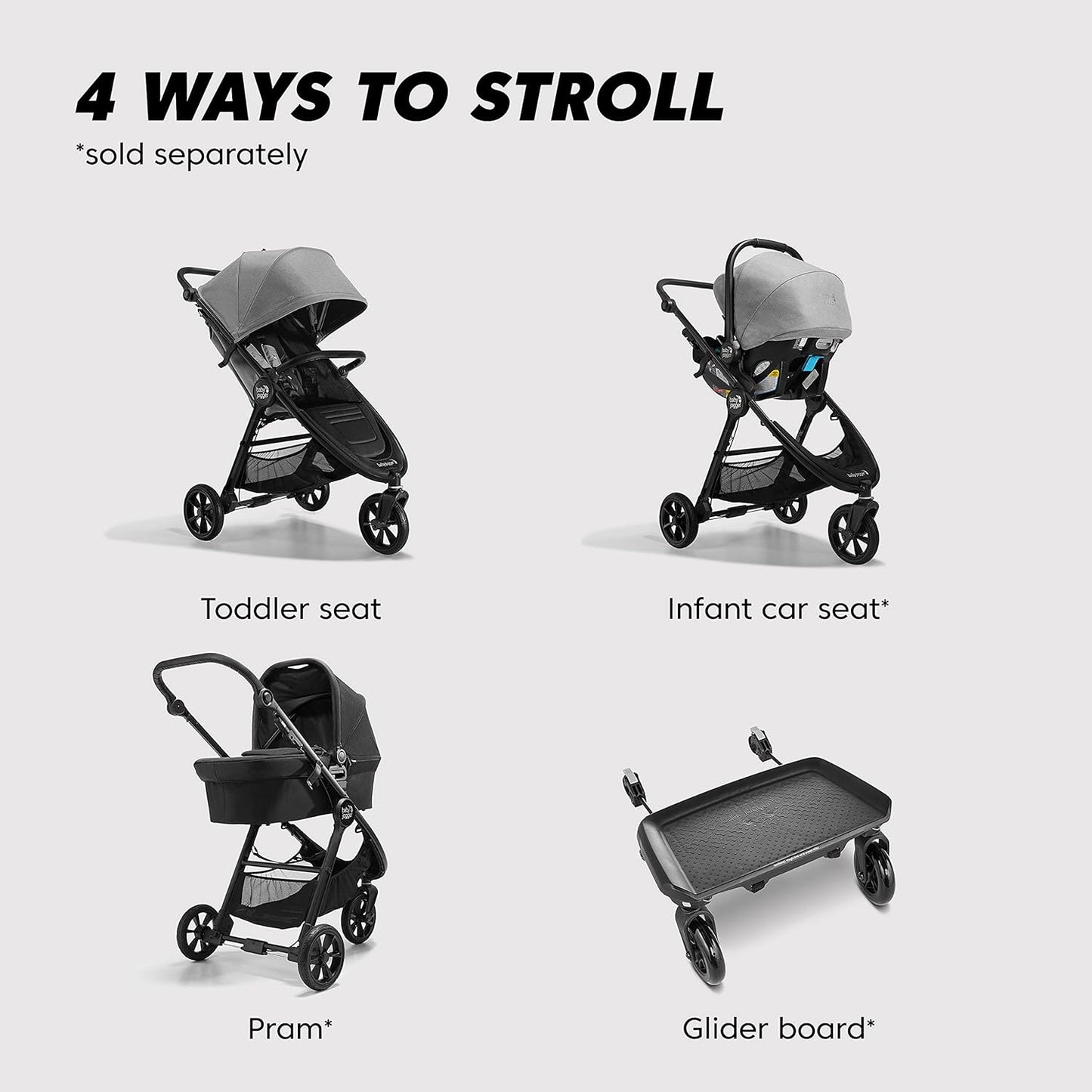 Baby Jogger City Mini GT3 All Terrain Baby Stroller with Forever Air Rubber Tires, All Wheel Suspension, Lightweight Stroller with Magnetic Buckle, No-Rethread Harness, and Foot Brake, Frosted Ivory